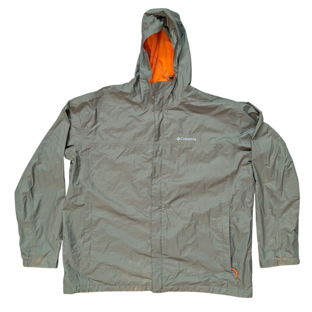 Columbia RM2433 Omni-Tech Rain Jacket Men's XXL Olive Green Orange Hooded